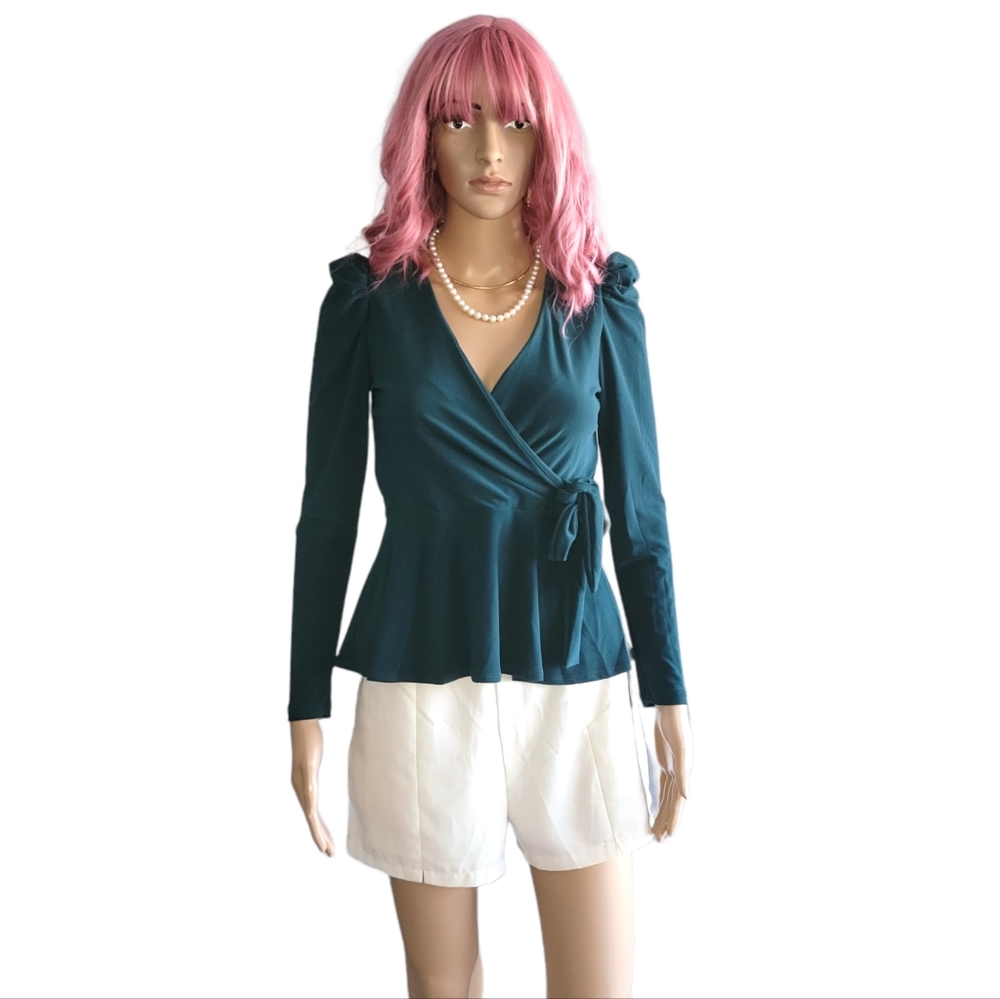 INC WOMEN'S V-NECK LONG SLEEVE HUNTER FOREST GREEN SIZE PETITE